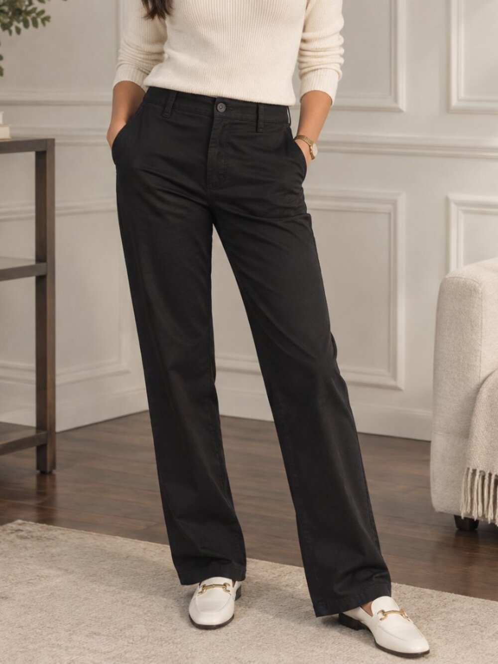 GAP Girlfriend Chino Pants Black Size 4 Tall Stretch Mid Rise Casual